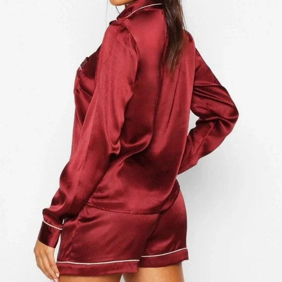 EUC Red Satin PJ Set - Burgundy - Boohoo - Picture 3 of 5